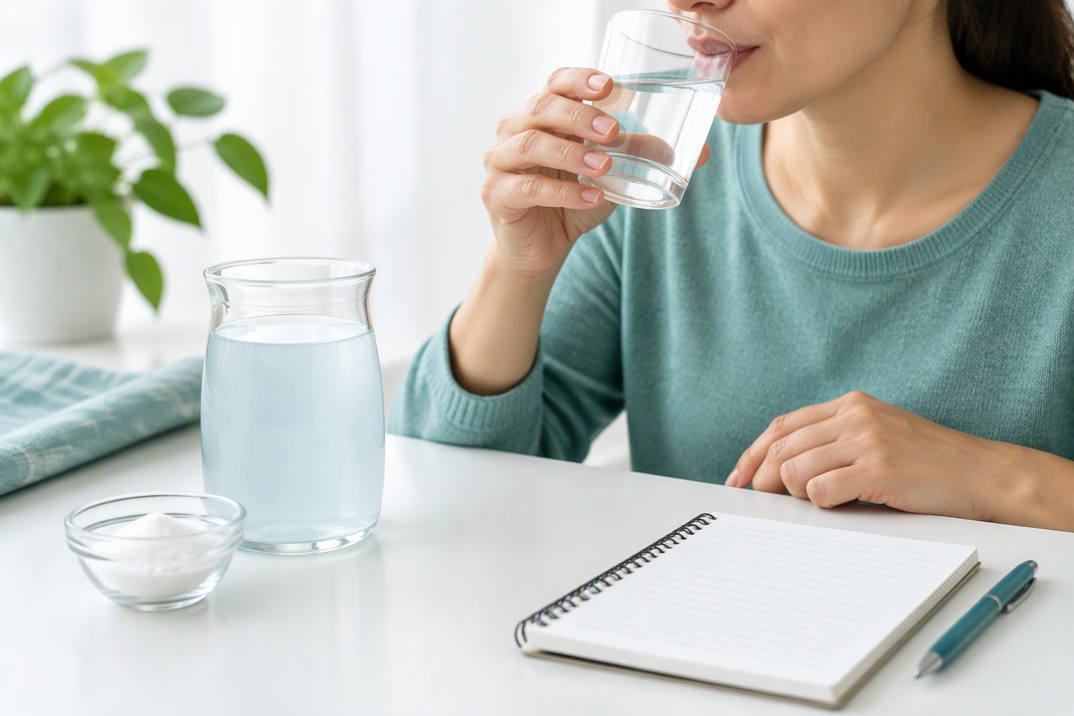 Small sips of water and oral rehydration solution for vomiting and dehydration