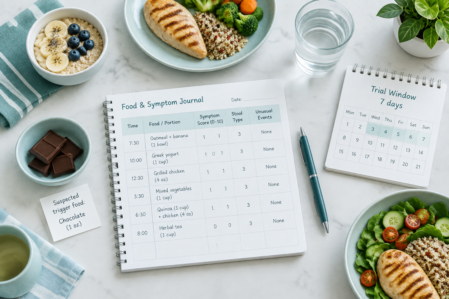 Food and symptom journal for tracking an elimination diet trial