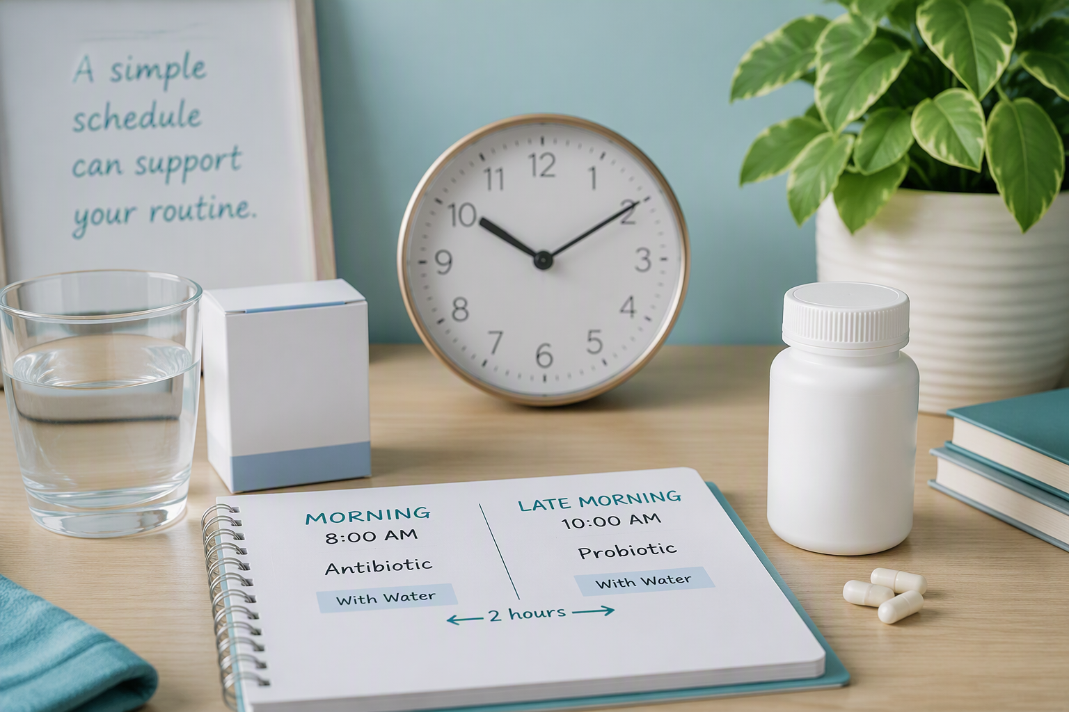 Spacing bacterial probiotics two hours from antibiotic doses