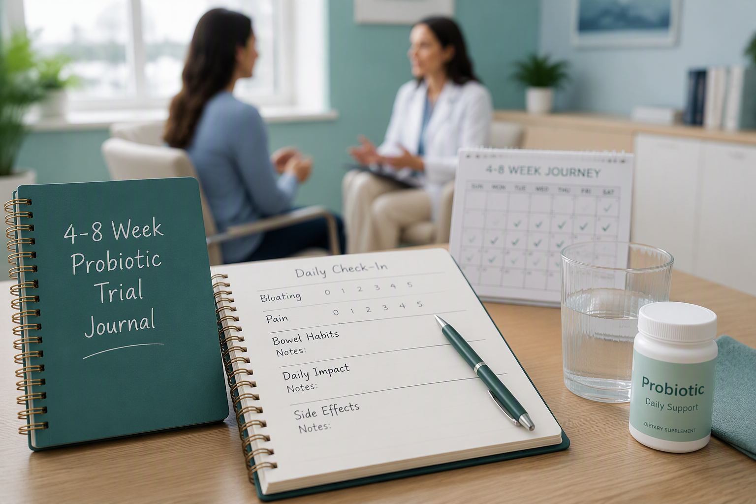 Symptom journal tracking a four-to-eight-week probiotic trial and safety changes