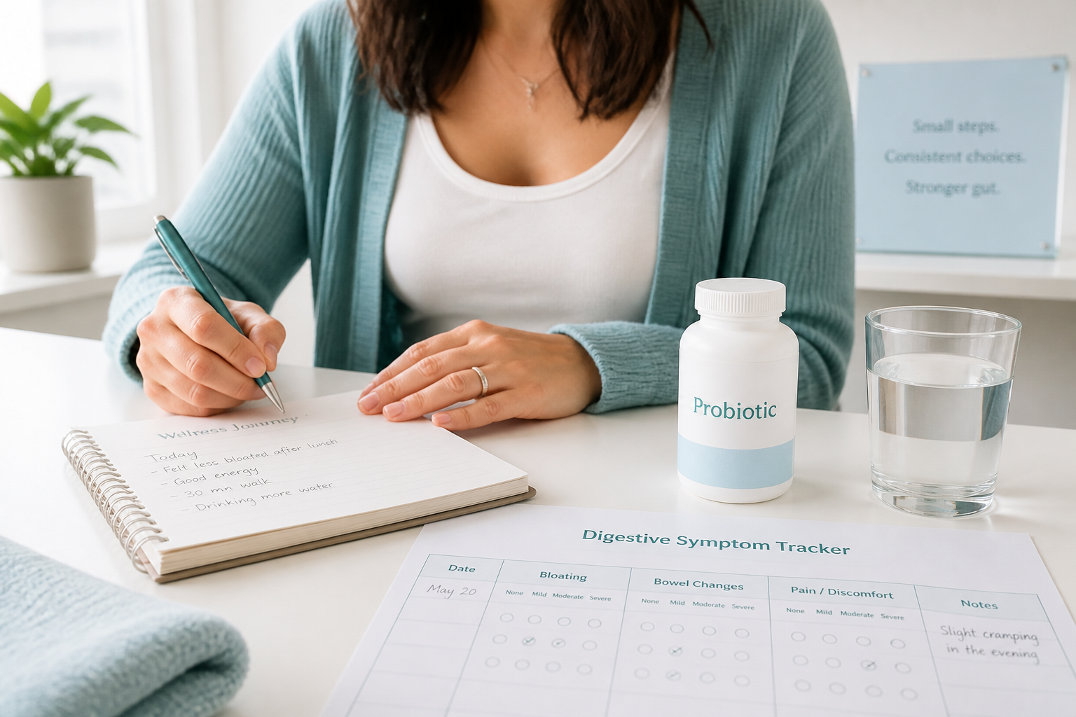Tracking probiotic side effects, bloating, bowel changes, and digestive symptoms