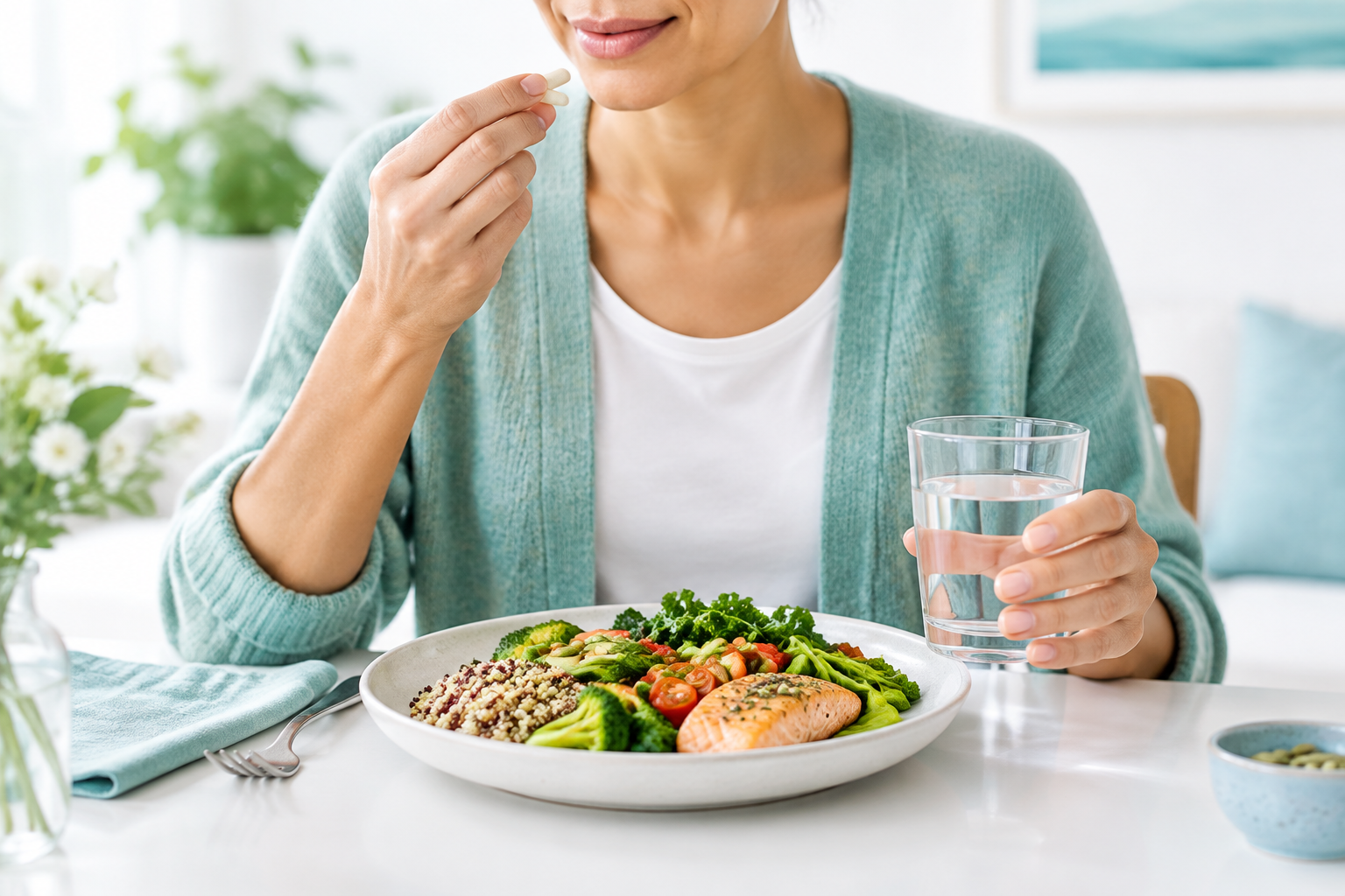 Taking prescription pancreatic enzymes with a meal to treat EPI