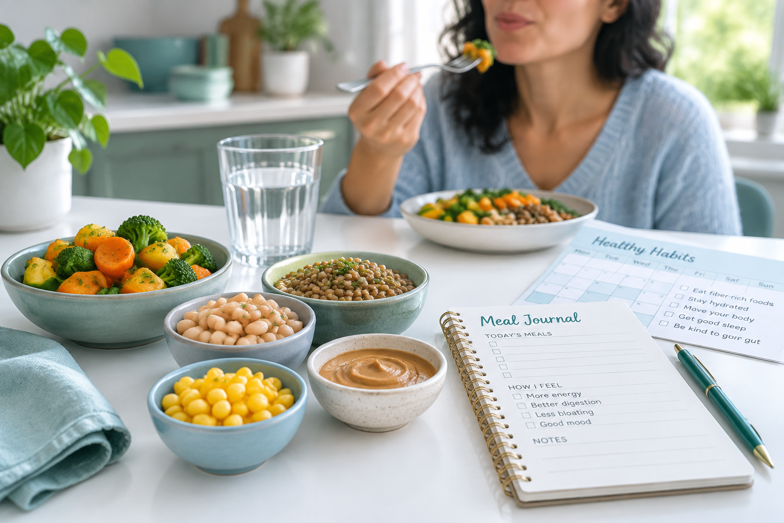 Cooked vegetables, careful chewing, and a food journal for tracking undigested food in stool