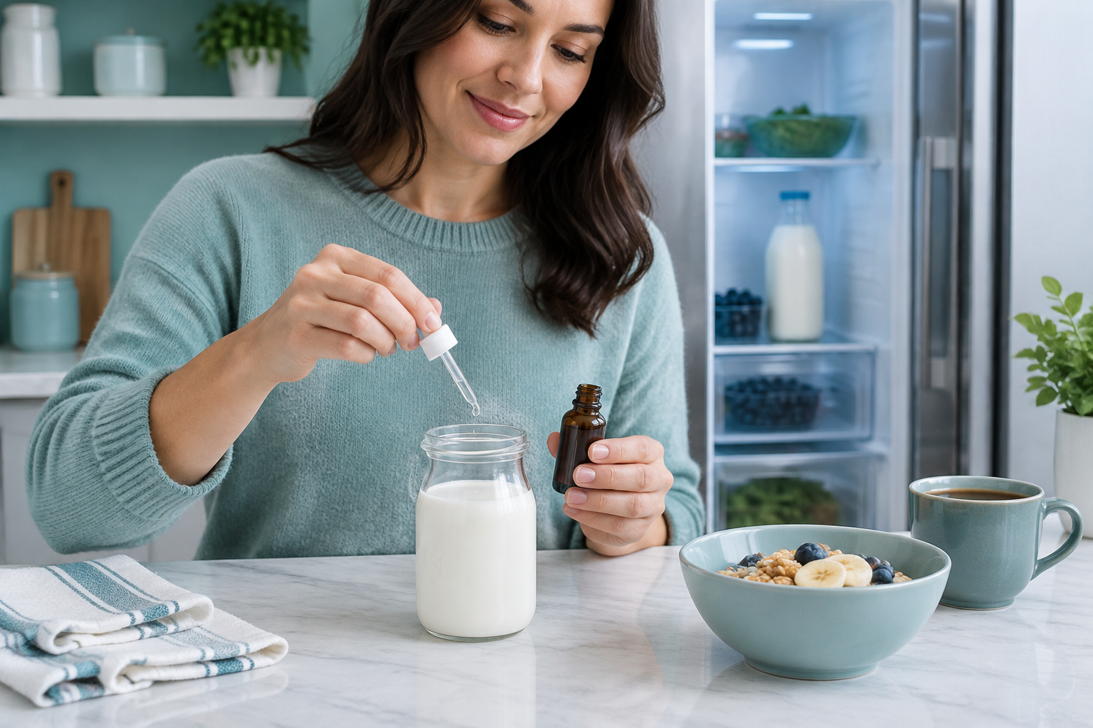 Adding lactase drops to milk before refrigeration for easier dairy digestion