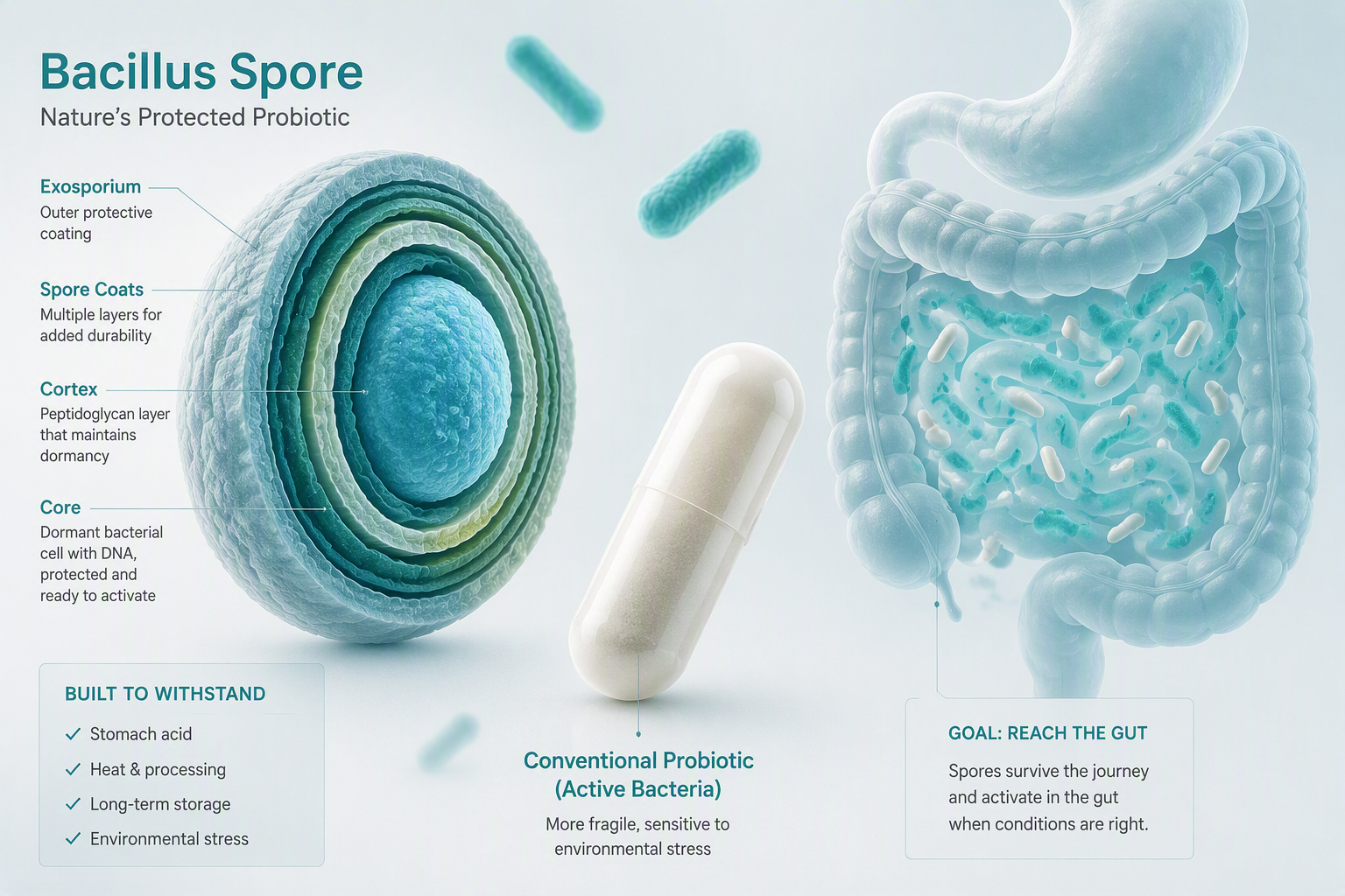 Bacillus endospore inside a capsule explaining spore-based probiotics