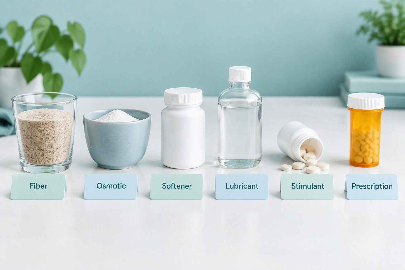 Comparison of six laxative types for constipation, hard stools, and urgency