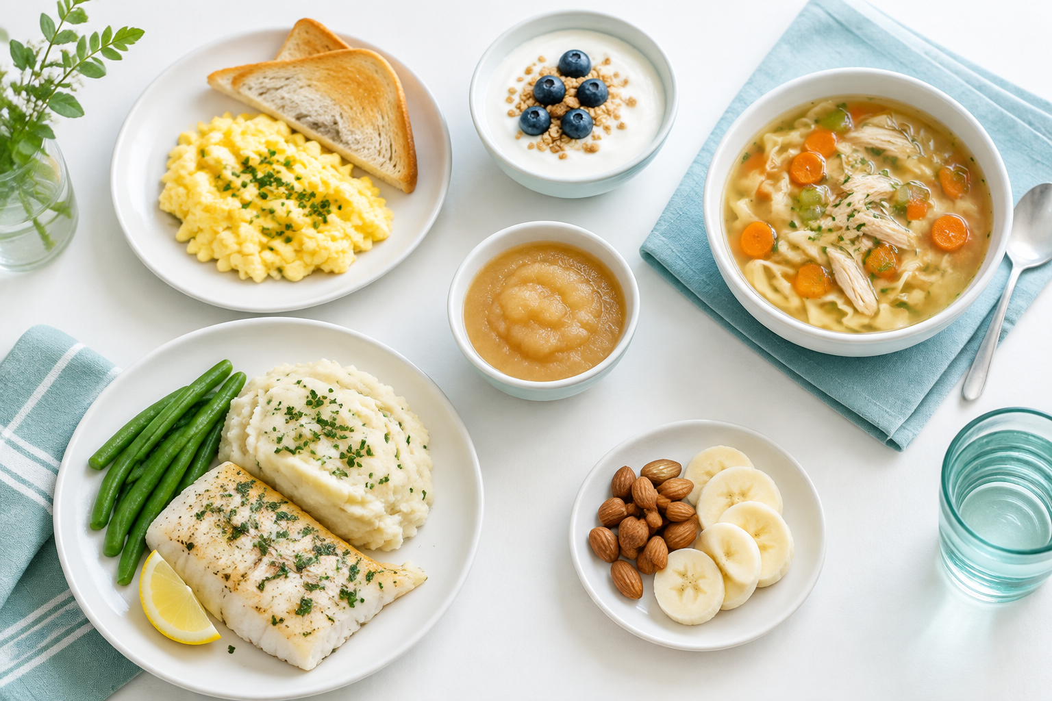 Sample gastroparesis meal plan with several small portions throughout the day