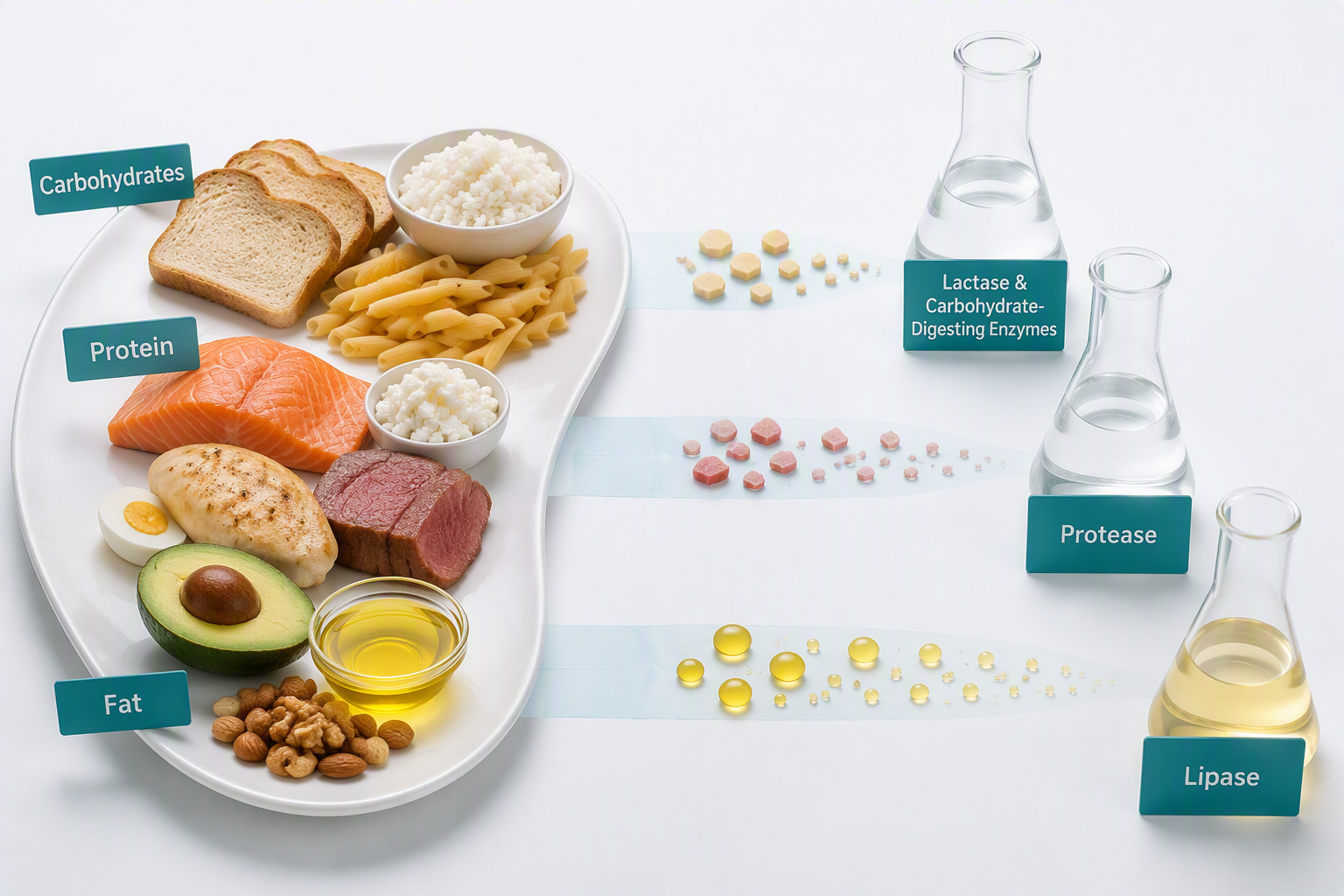 How digestive enzymes act on food and may target IBS bloating and gas
