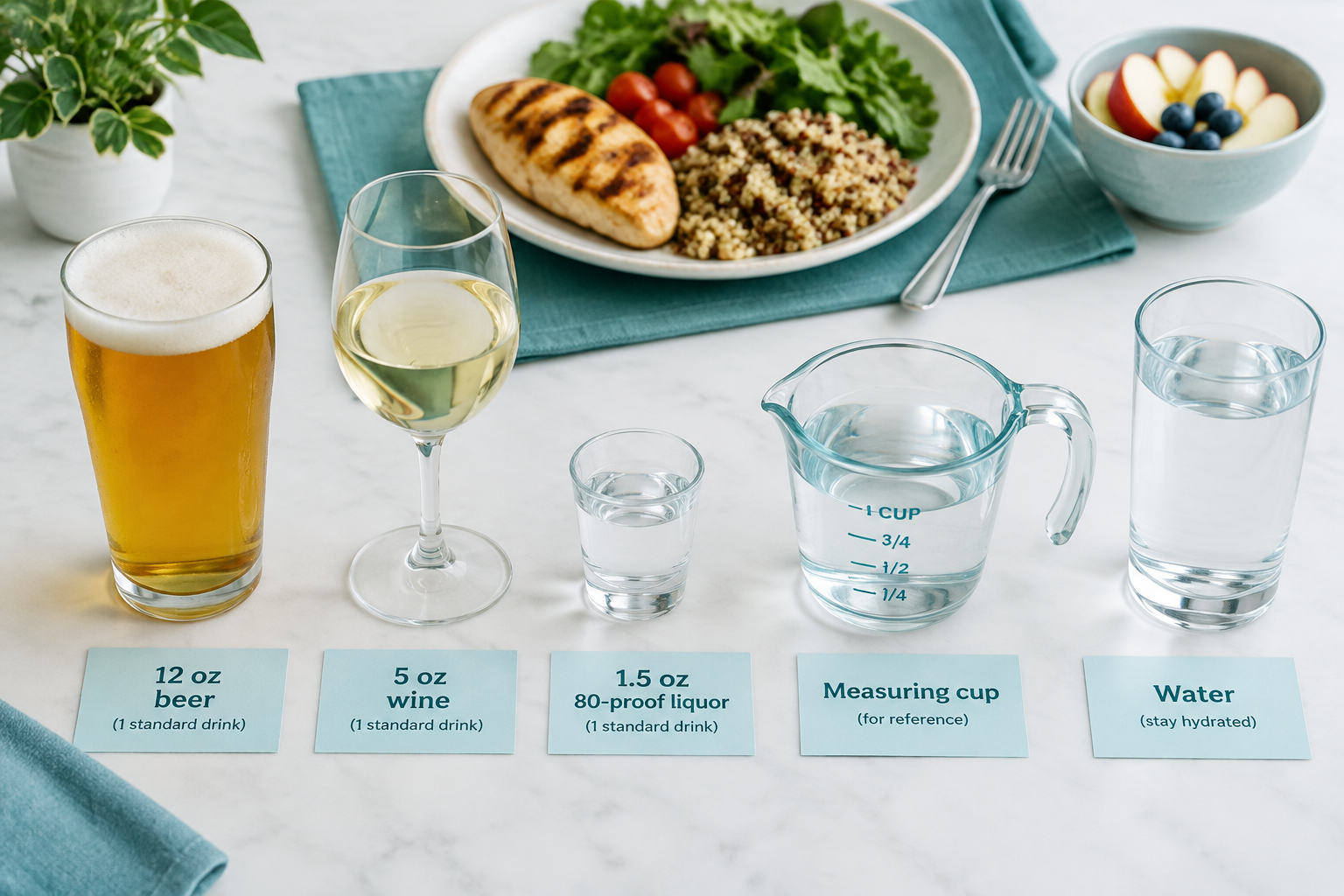Standard drink examples showing beer, wine, liquor, and alcohol exposure risks