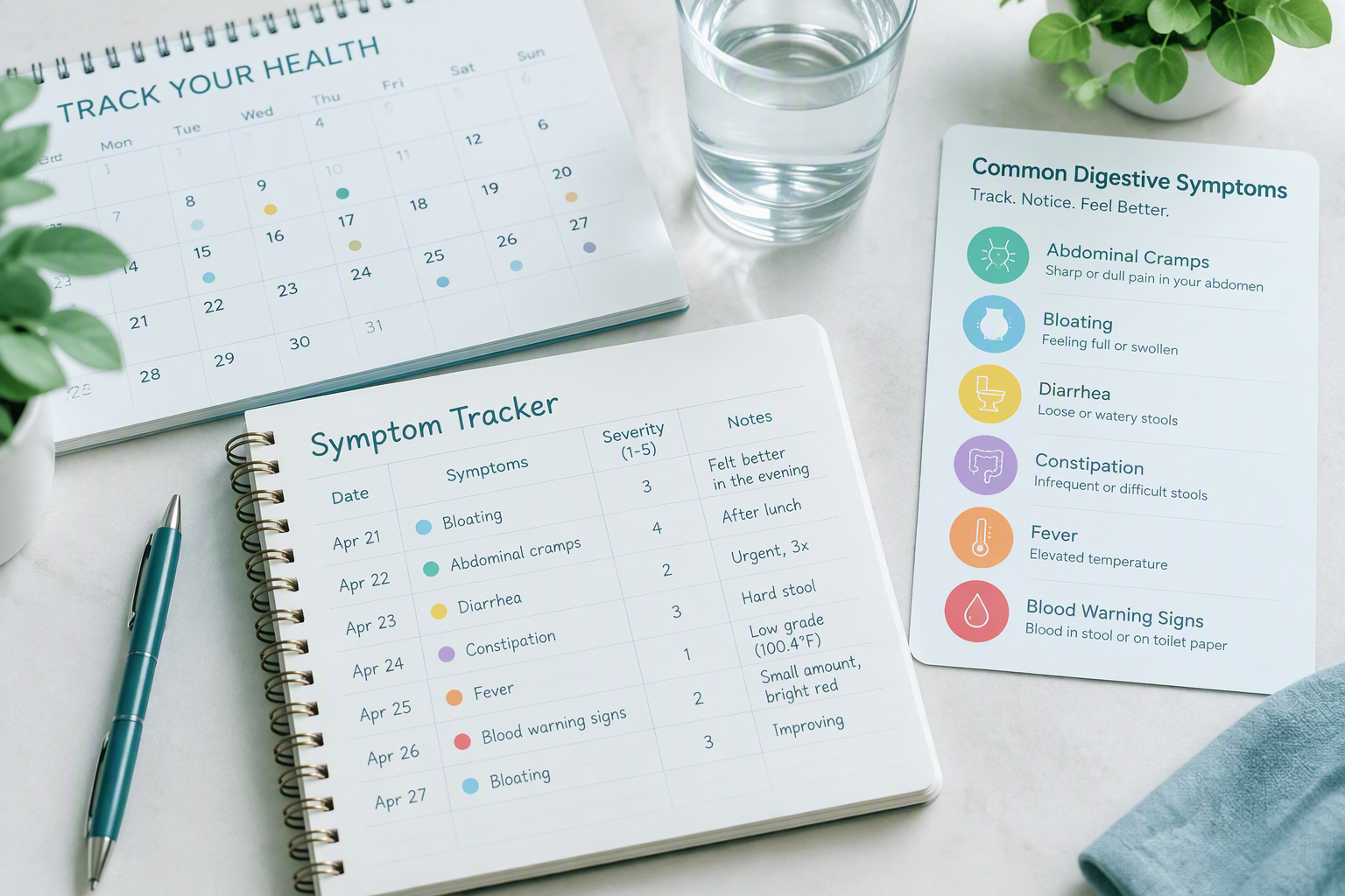 Mucus in stool symptoms including bloating, diarrhea, constipation, and fever