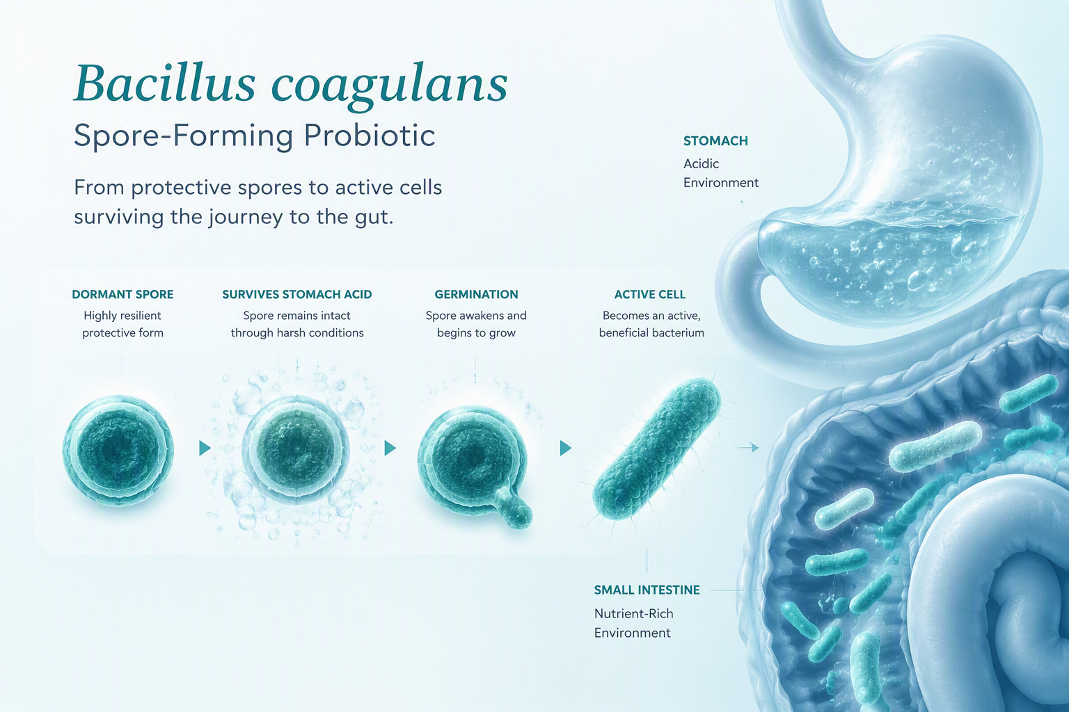Bacillus coagulans spore-forming probiotic under a scientific microscope