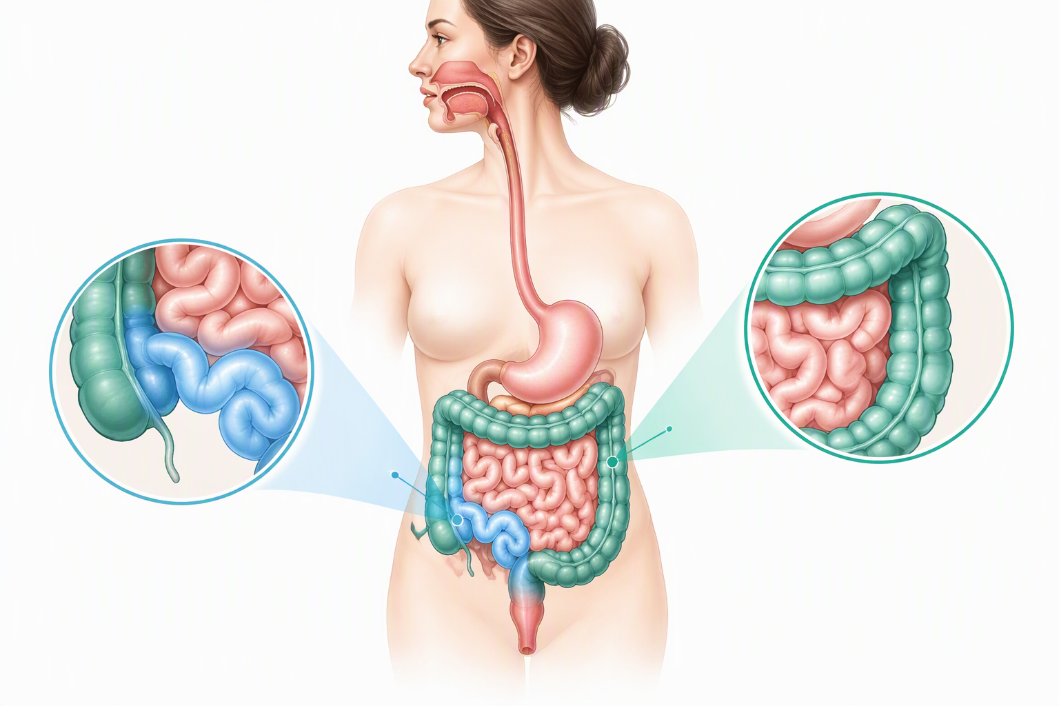 Digestive tract anatomy showing common Crohn's disease locations