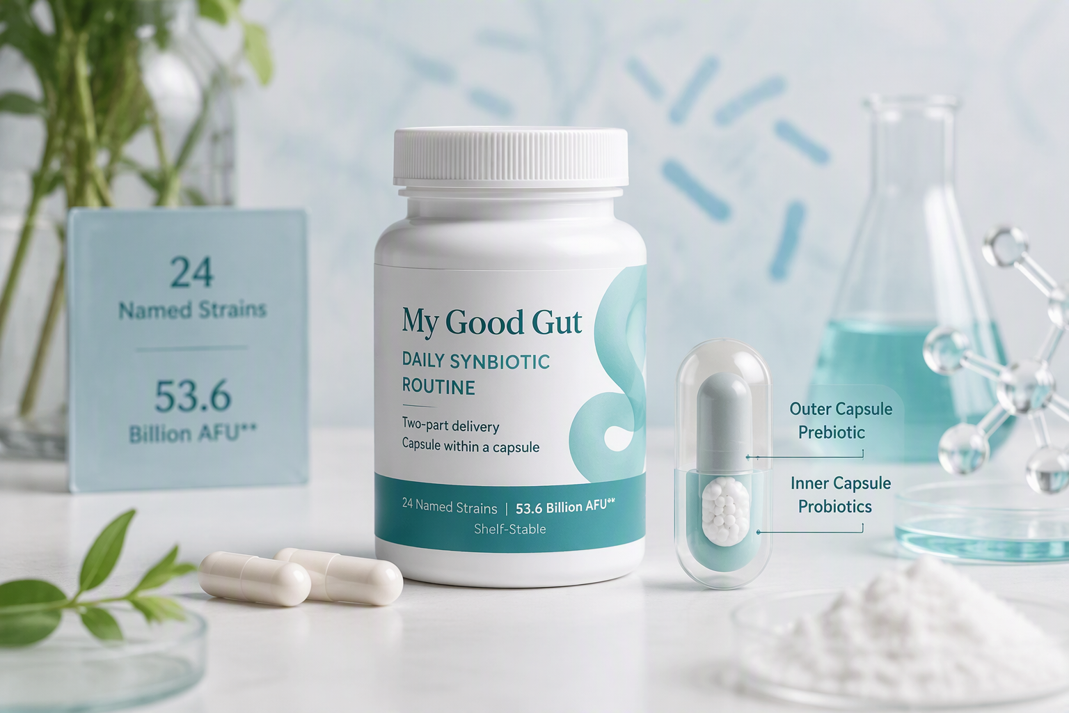 Seed DS-01 synbiotic capsules with 24 strains, prebiotic, and shelf-stable design