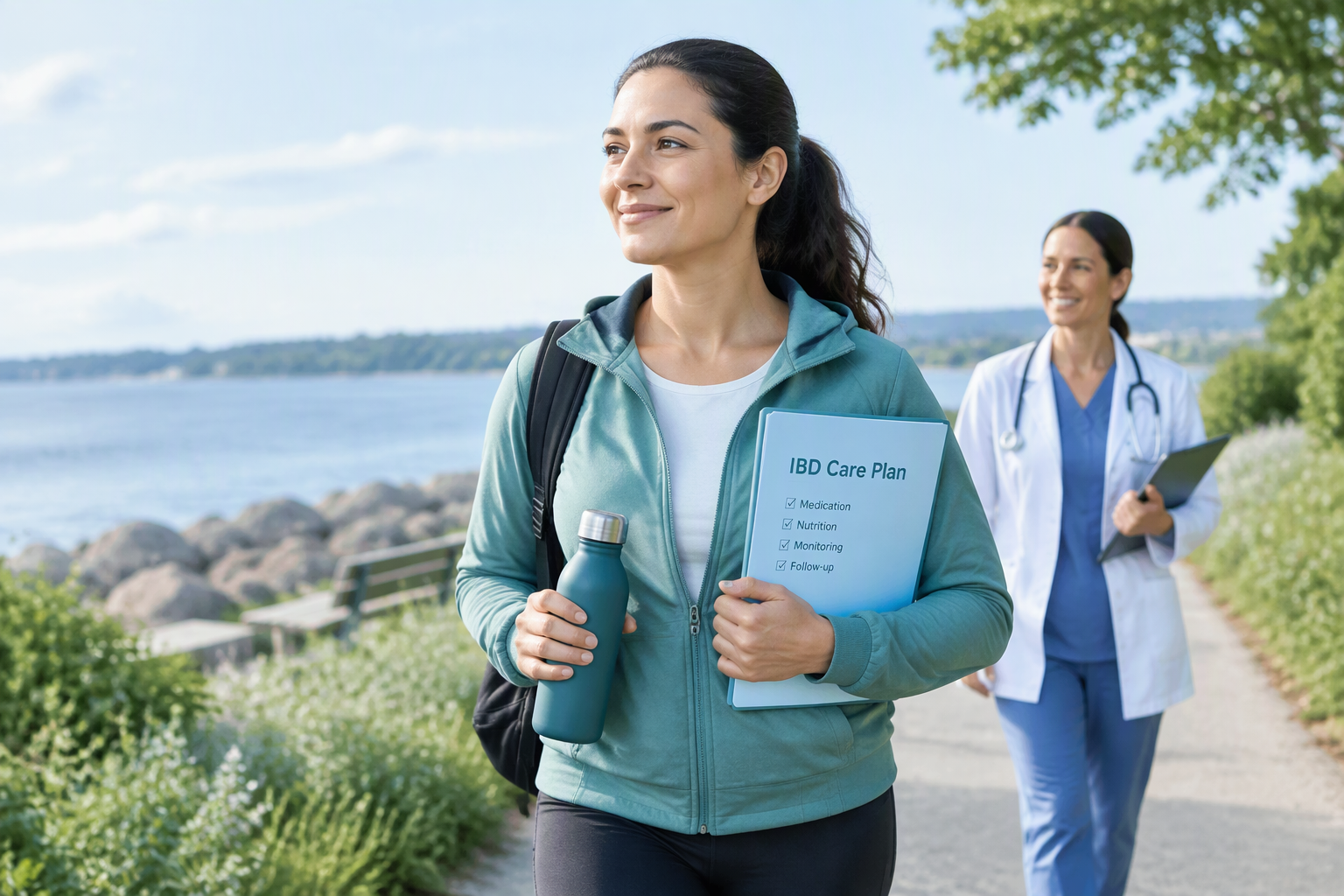 IBD outlook showing long-term remission, treatment, and active daily living