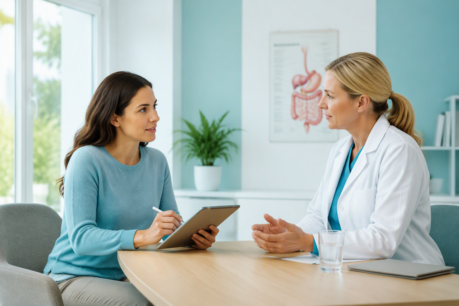 Patient asking a doctor about IBS red flags, autoimmune disease, and diagnostic tests