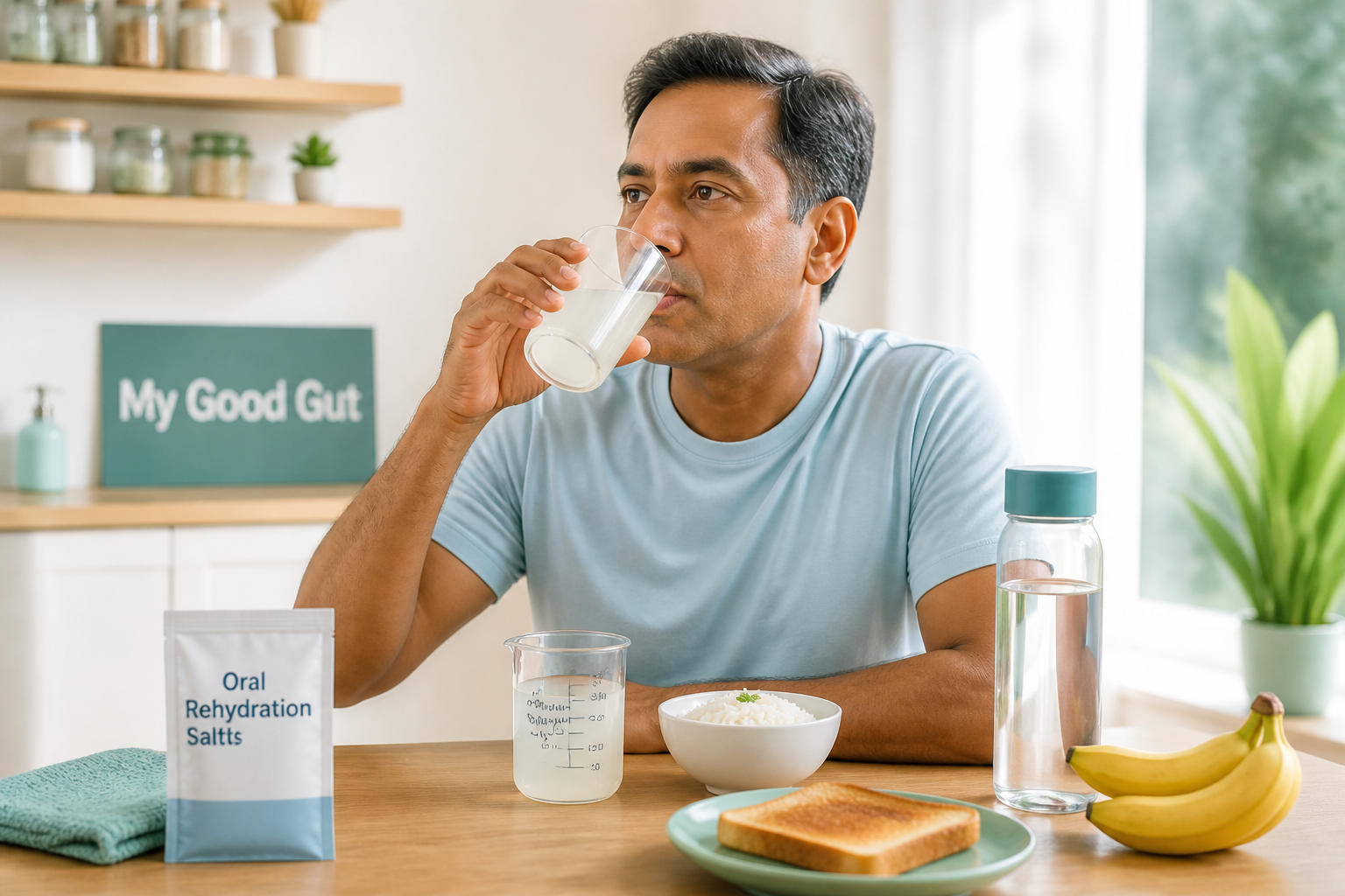 Oral rehydration solution and bland foods for diarrhea care