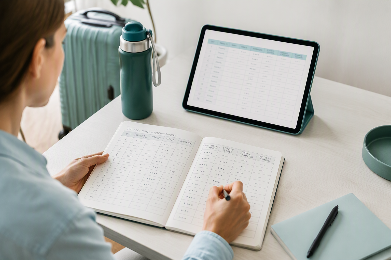 Travel and symptom diary for tracking IBS and motion sickness patterns