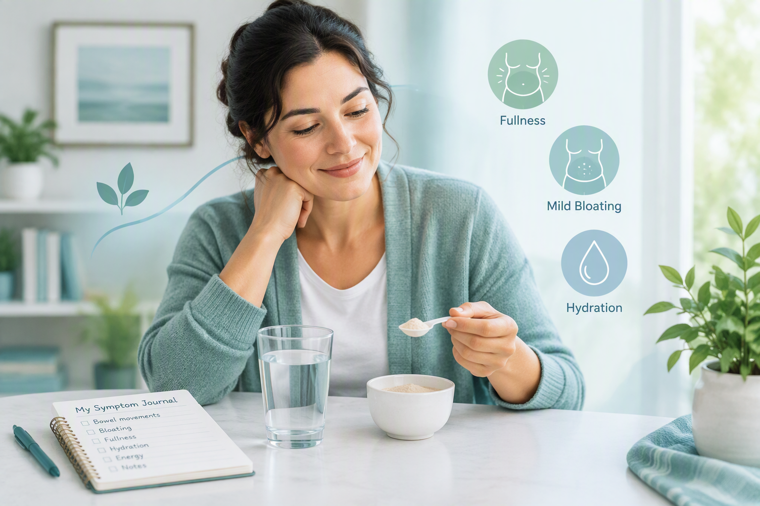 Methylcellulose side effects such as fullness, bloating, and hydration needs