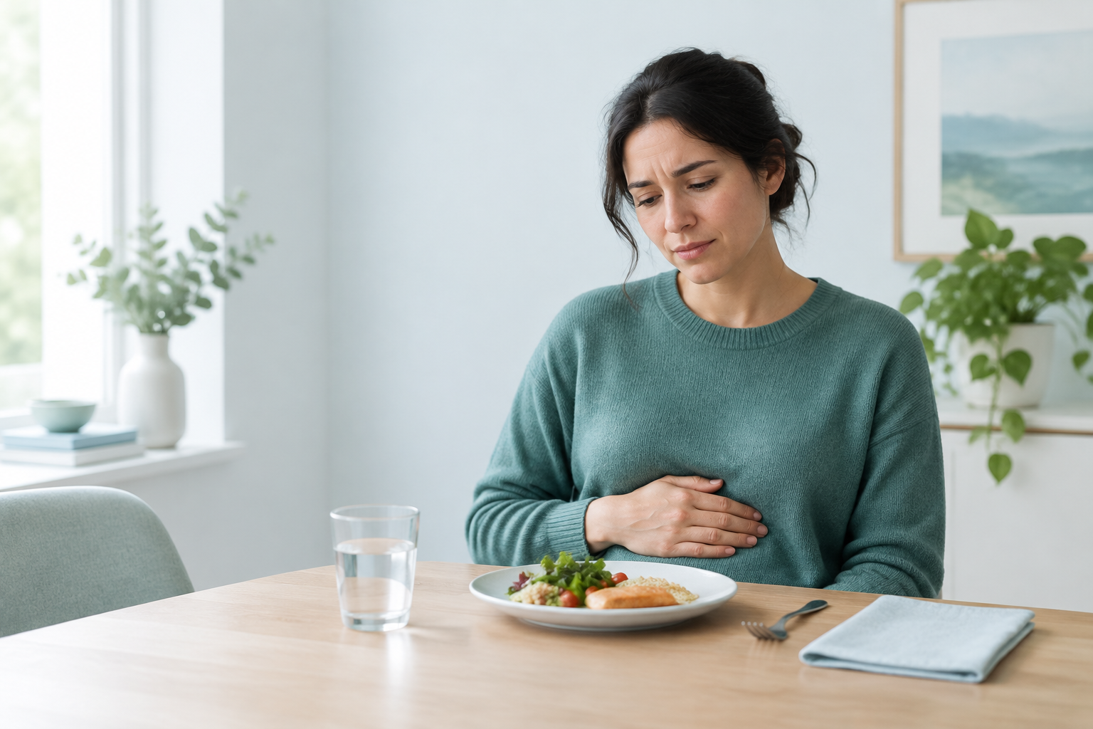 Gastroparesis symptoms such as early fullness, nausea, and upper abdominal discomfort after eating