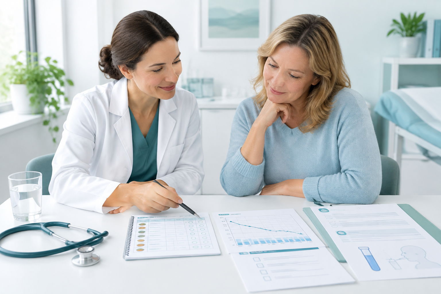 Clinician checking digestive symptoms, weight loss, diet history, and lactose intolerance