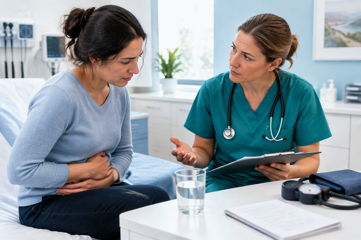 Severe abdominal pain and persistent vomiting requiring emergency digestive care