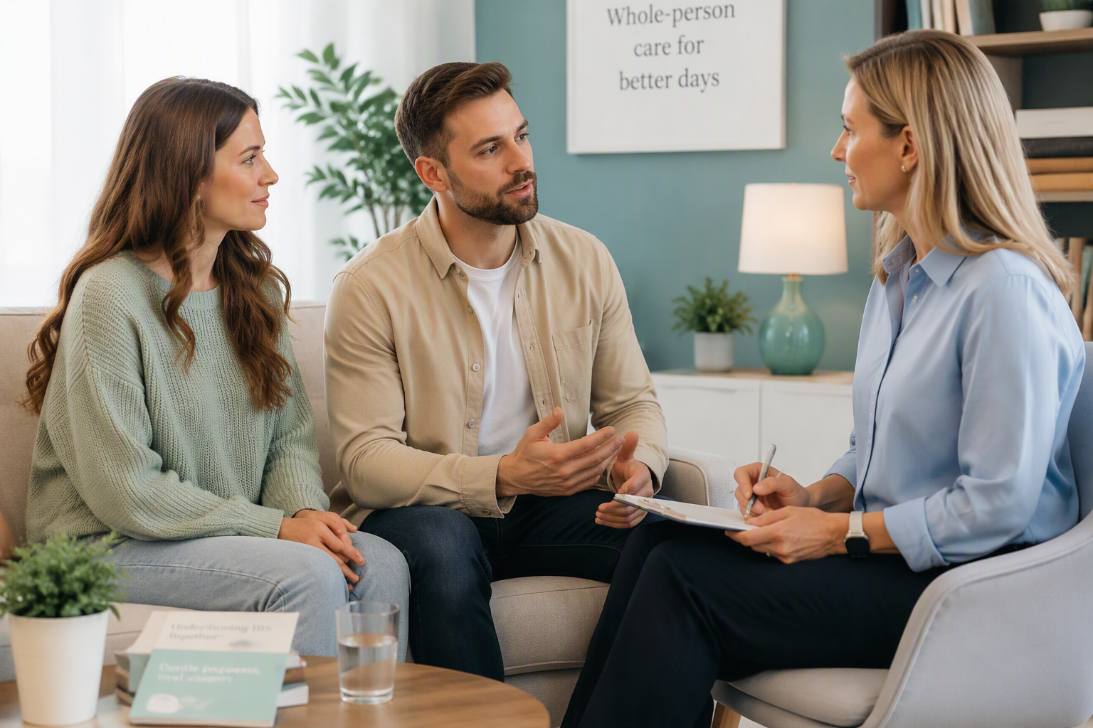 Couple seeking professional support for IBS-related relationship distress