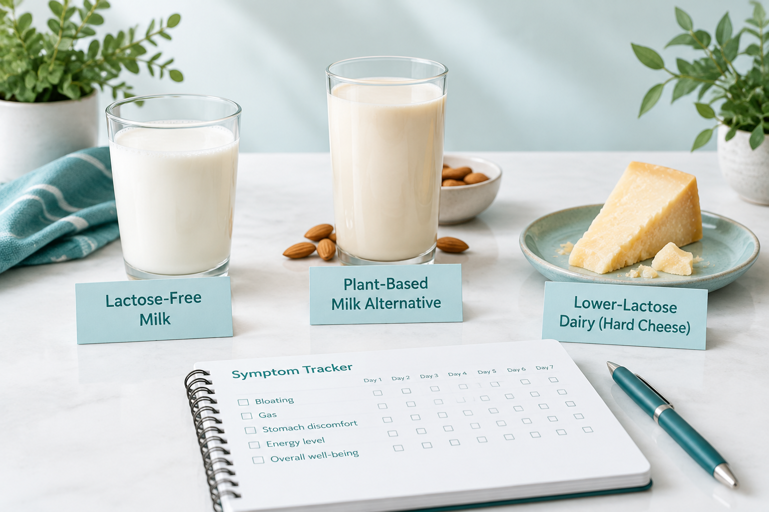 Lactose-free milk and lower-lactose dairy alternatives for digestive comfort