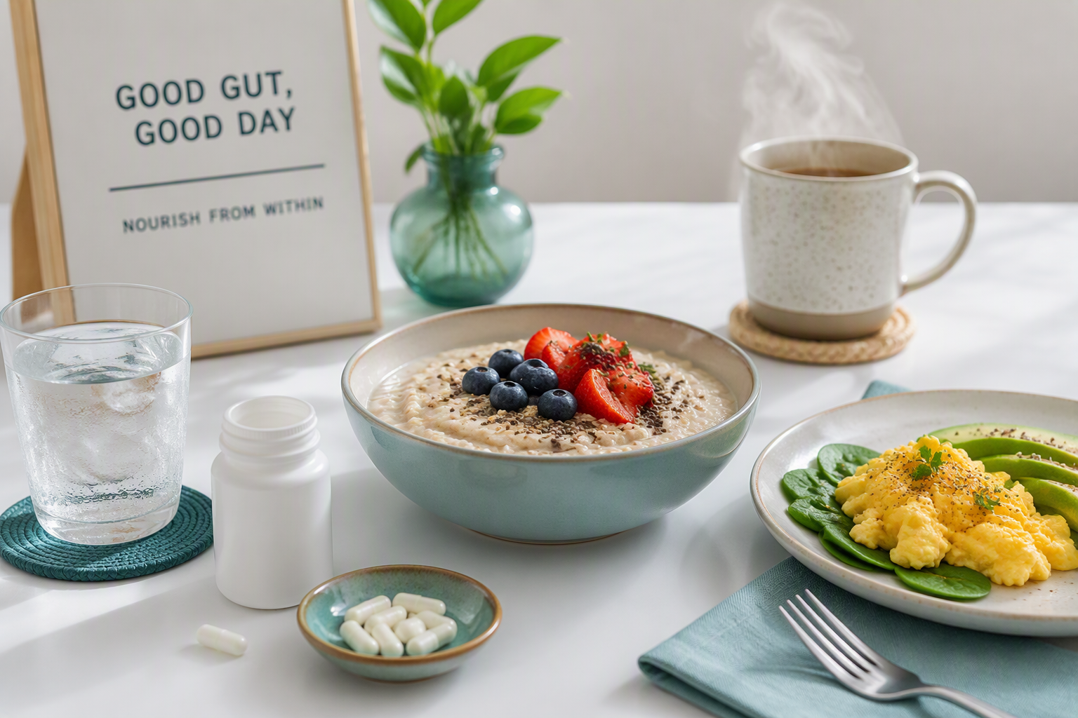 Taking probiotics with food, milk-based oatmeal, yogurt, eggs, and cool water