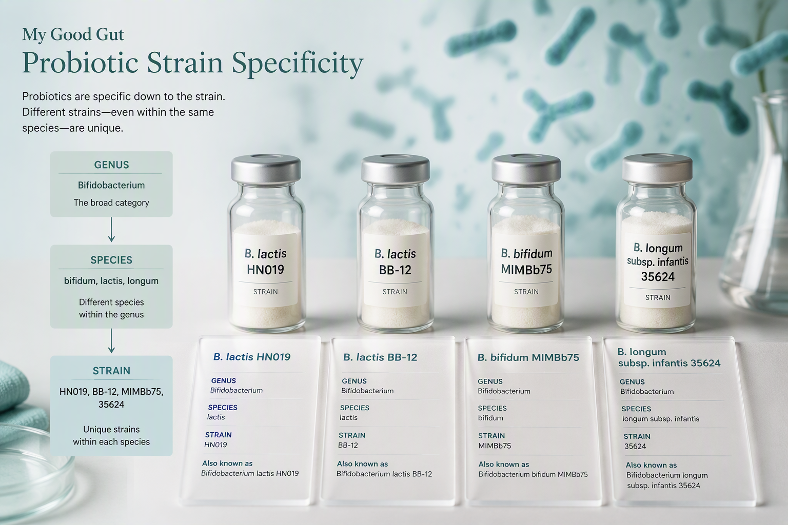 Bifidobacterium probiotic species and strain-specific labels