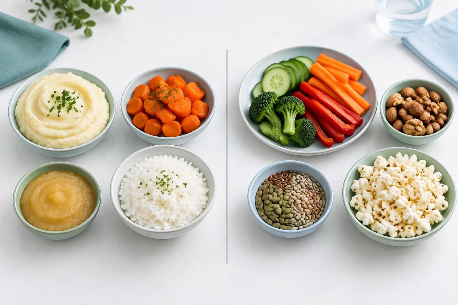 Gastroparesis food choices comparing soft cooked foods with rough, high-fiber foods