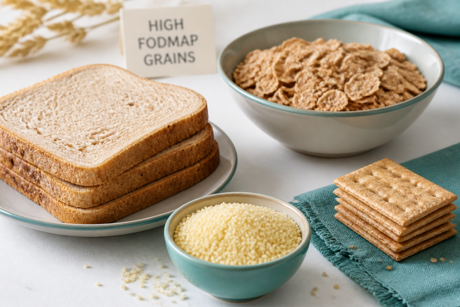 Wheat bread, couscous, cereal and crackers shown as common IBS-trigger grains