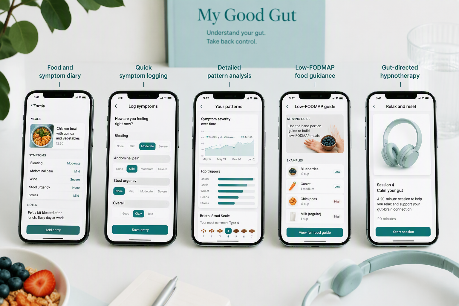 Five IBS tracking apps compared for symptoms, food, FODMAP guidance, and hypnotherapy