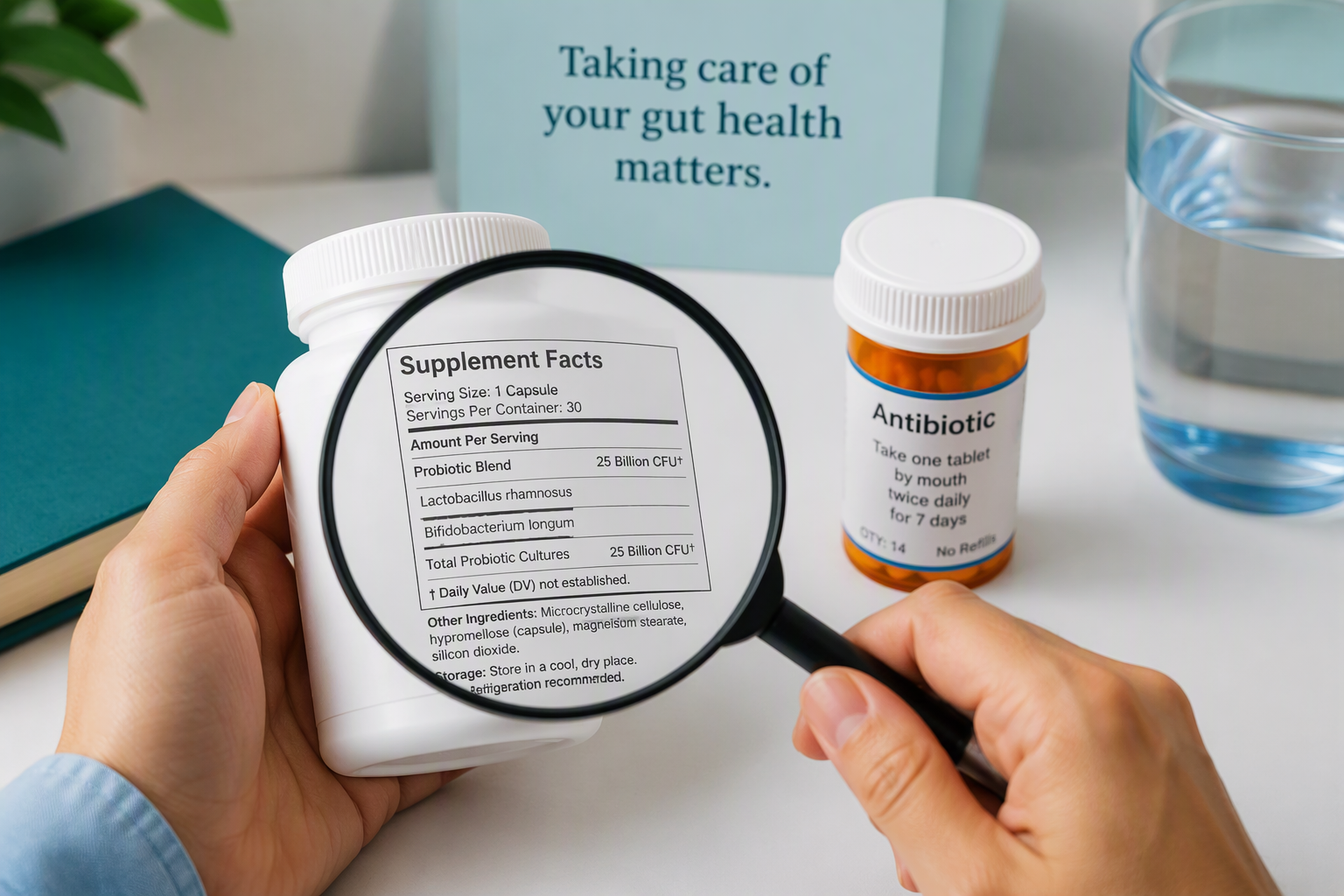 Checking probiotic strain, CFU count, ingredients, and storage after antibiotics