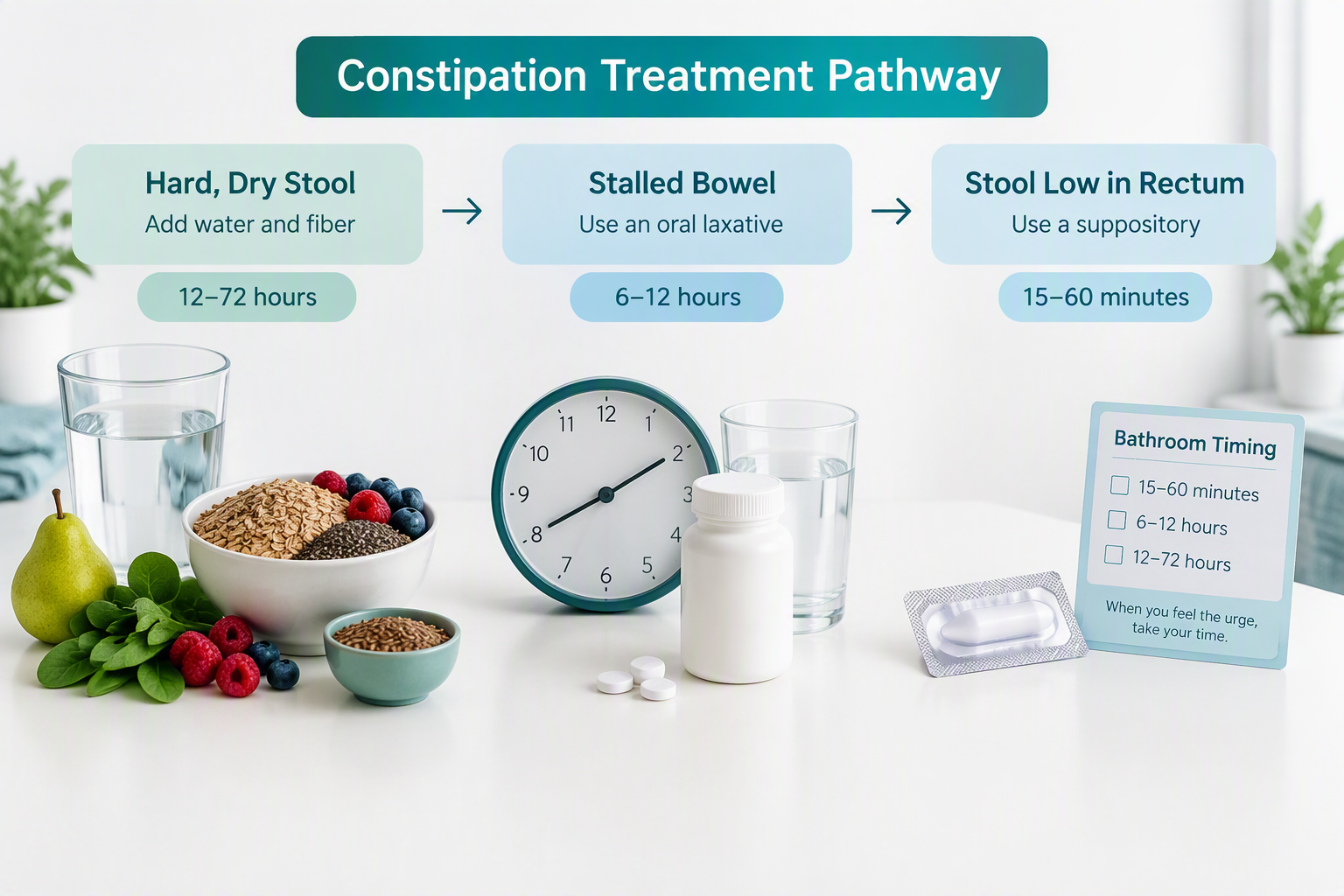 Choosing laxatives by stool pattern, onset time, hard stools, and urgency