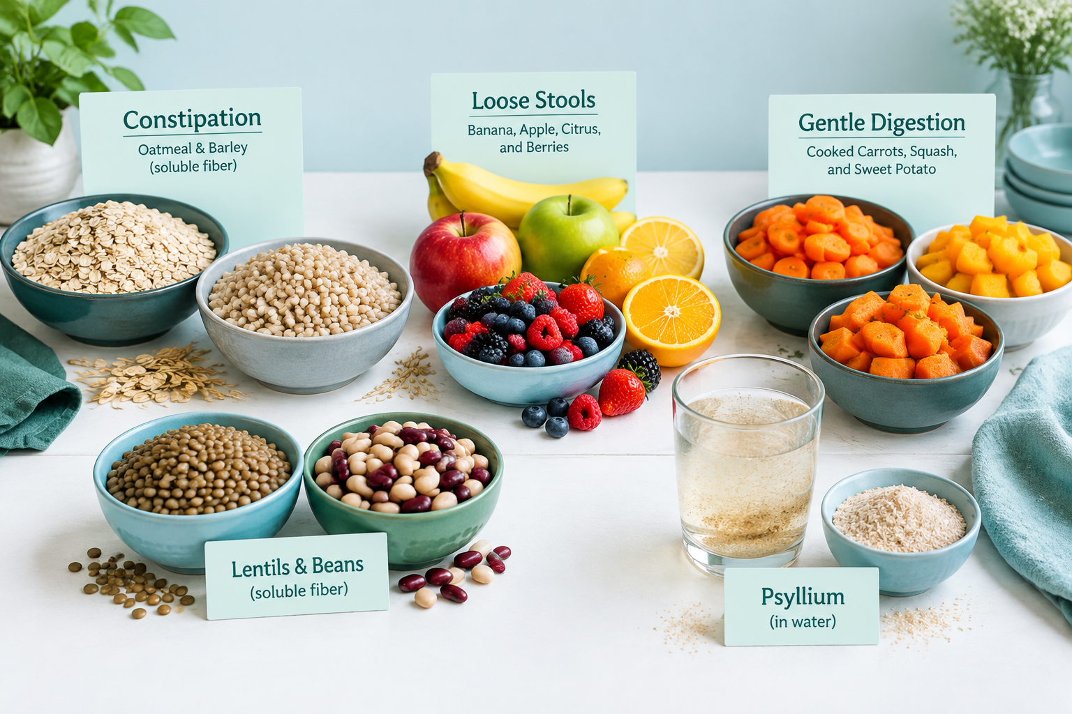 Soluble fiber foods for constipation, loose stools, bloating, and IBS