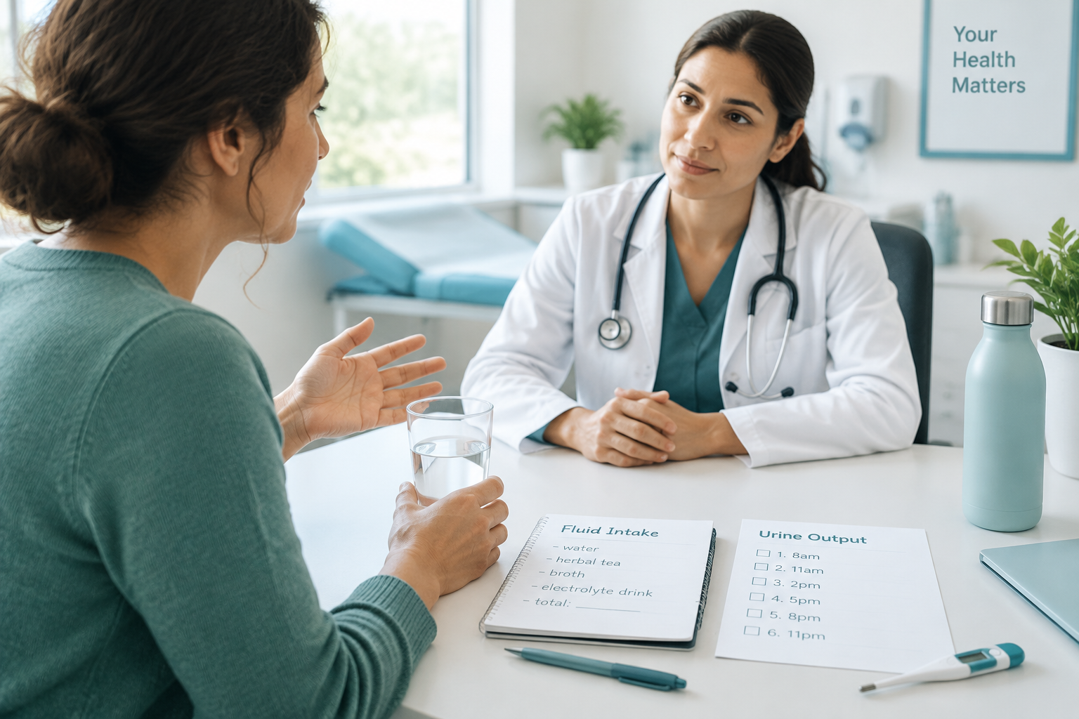 Dehydration, fever, vomiting, and diarrhea symptoms needing same-day assessment