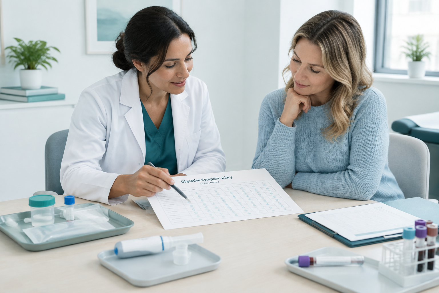 Clinician matching digestive symptoms with targeted stool, blood, and breath tests