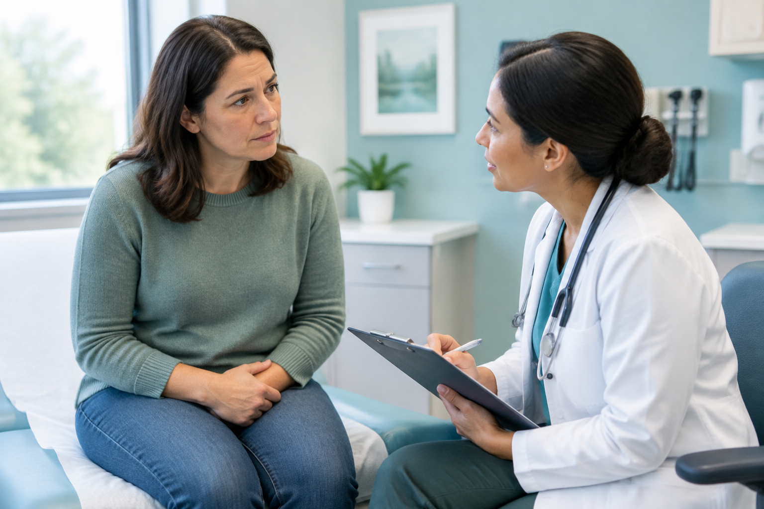Patient discussing peptic ulcer emergency signs with a healthcare professional