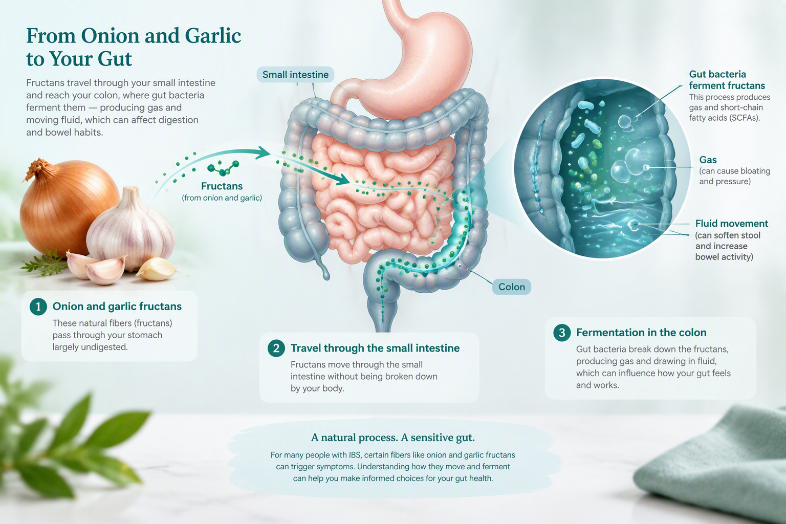 How onion and garlic fructans may trigger IBS gas, bloating, and abdominal pain